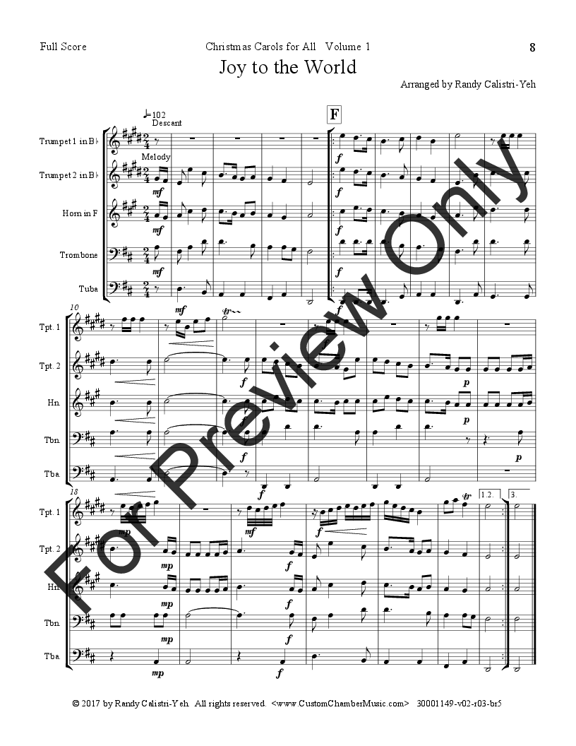 Christmas Carols for All, Volume 1 (for Brass Quintet) P.O.D.