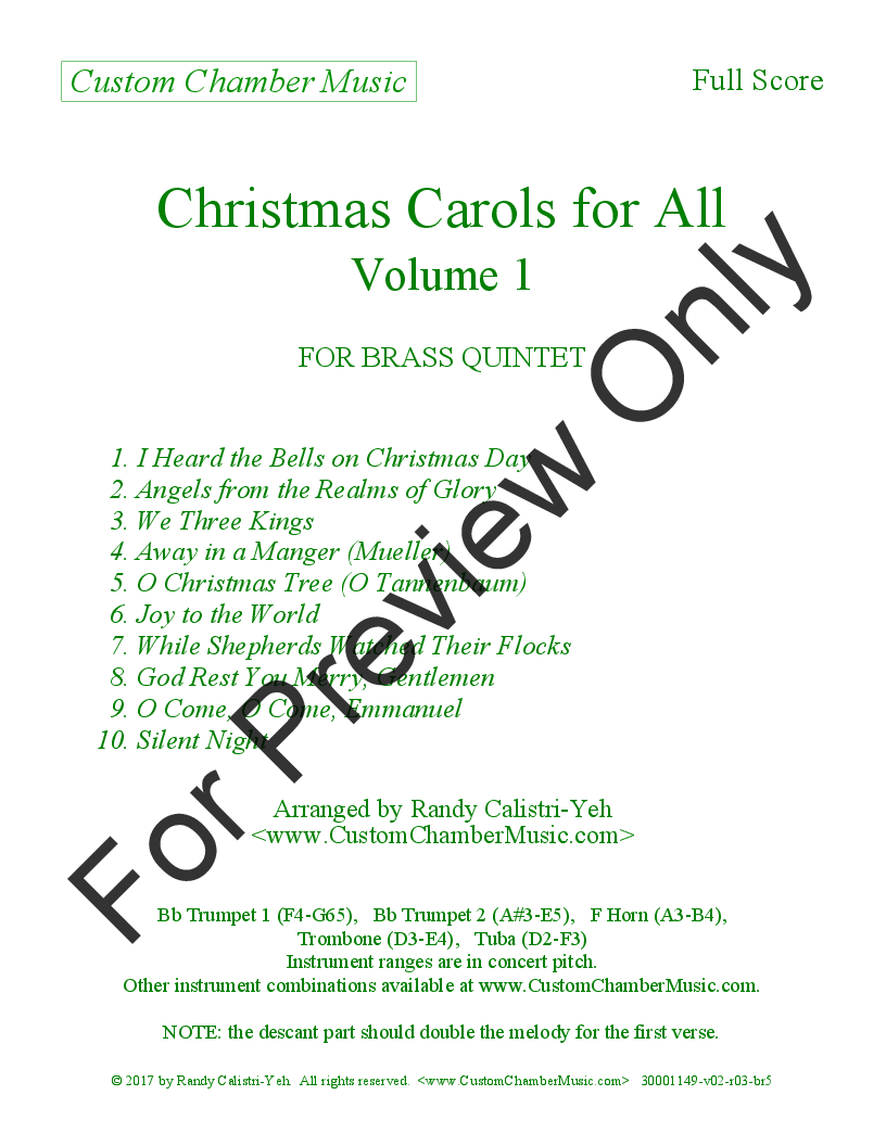 Christmas Carols for All, Volume 1 (for Brass Quintet) P.O.D.