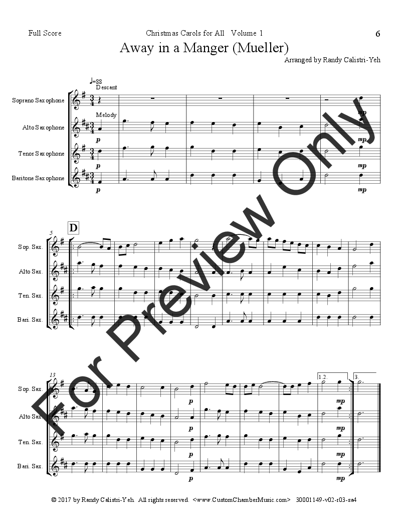 Christmas Carols for All, Volume 1 (for Sax Quartet) P.O.D.