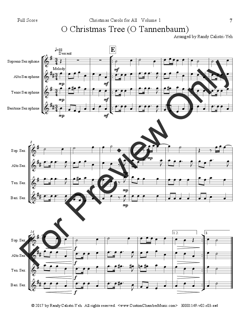 Christmas Carols for All, Volume 1 (for Sax Quartet) P.O.D.