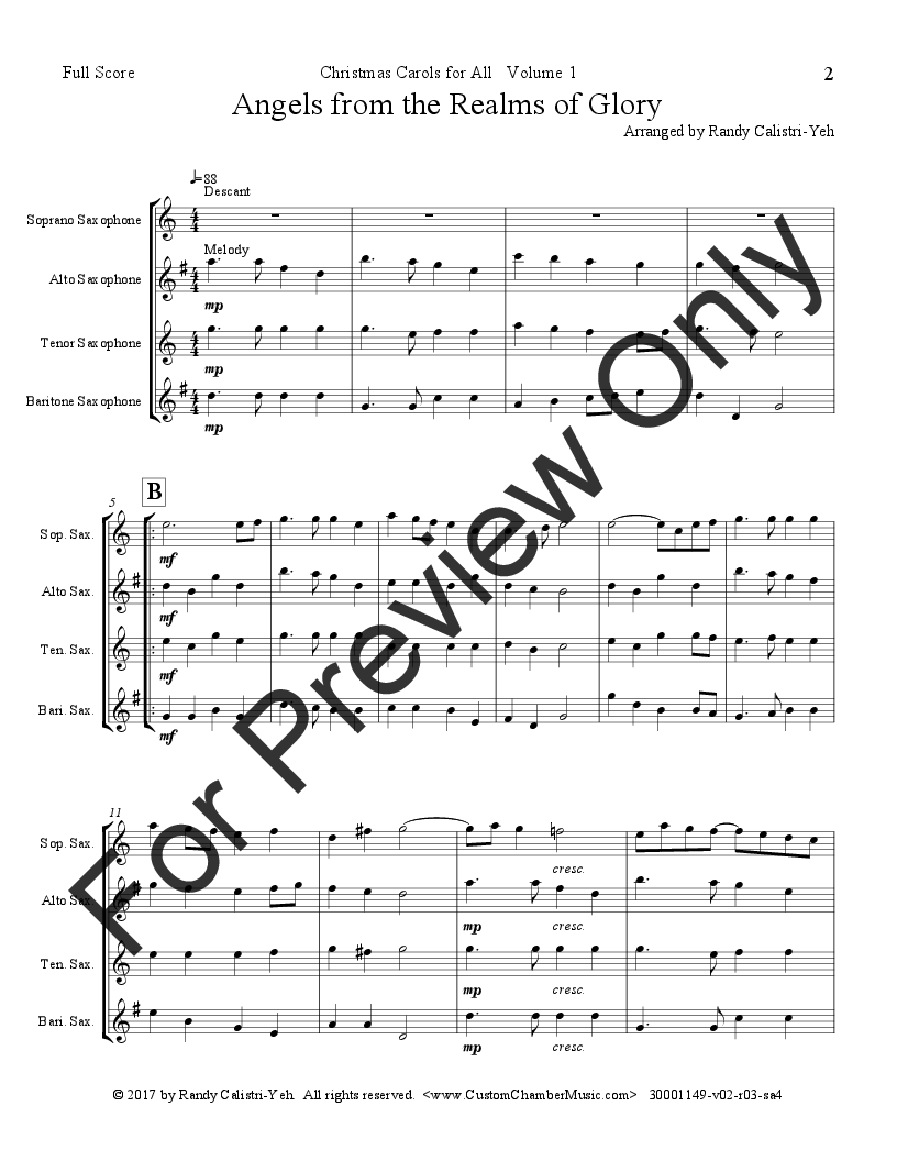 Christmas Carols for All, Volume 1 (for Sax Quartet) P.O.D.