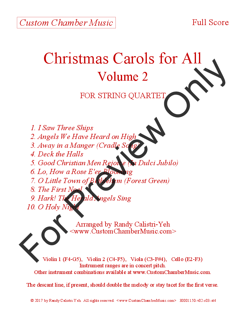 Christmas Carols for All, Volume 2 (for String Quartet) P.O.D.