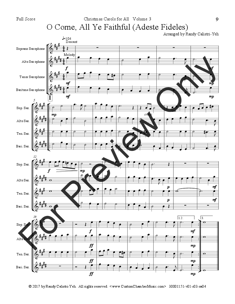 Christmas Carols for All, Volume 3 (for Sax Quartet) P.O.D.