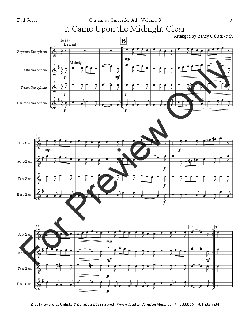Christmas Carols for All, Volume 3 (for Sax Quartet) P.O.D.
