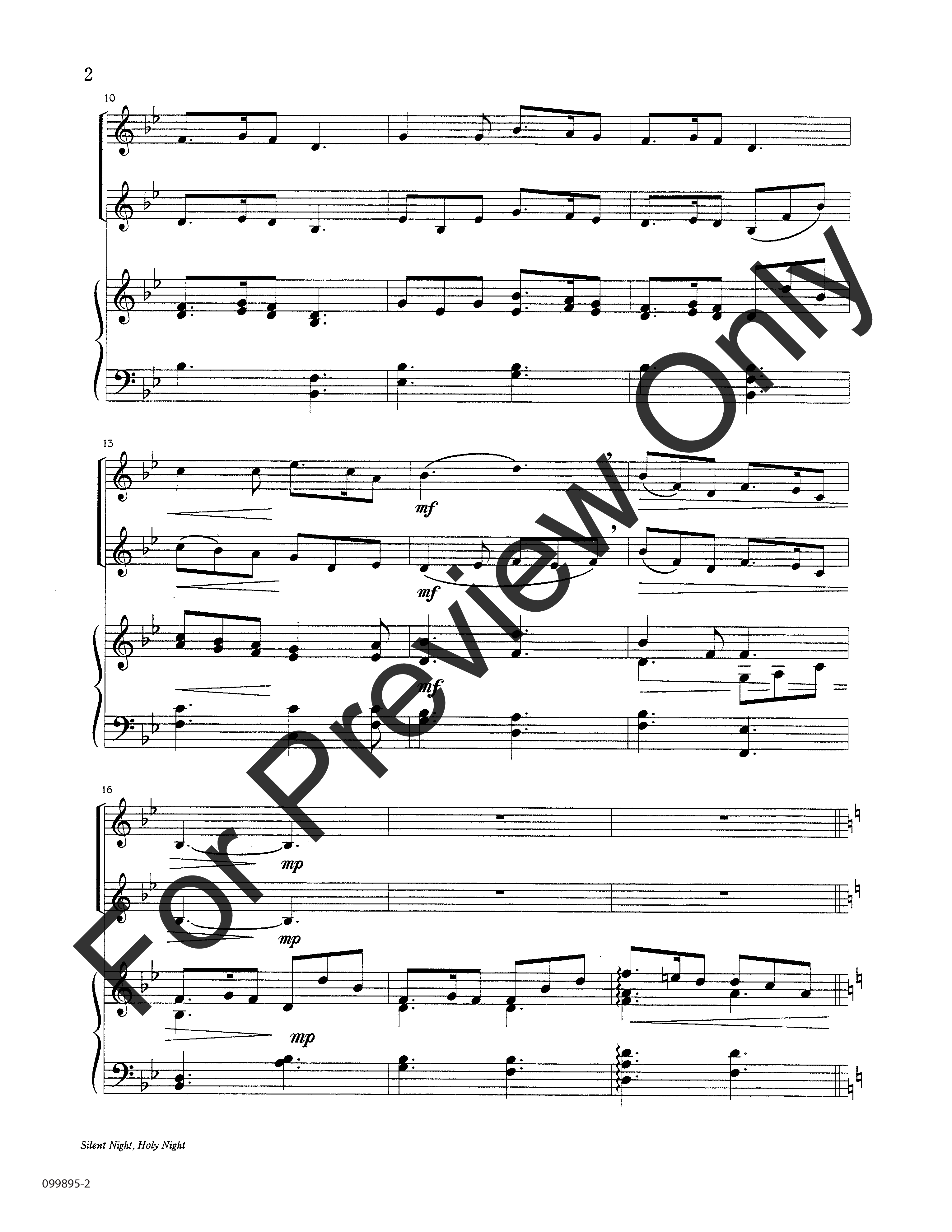 Silent Night, Holy Night Bass Clef Instrument Duet and Piano -P.O.P.