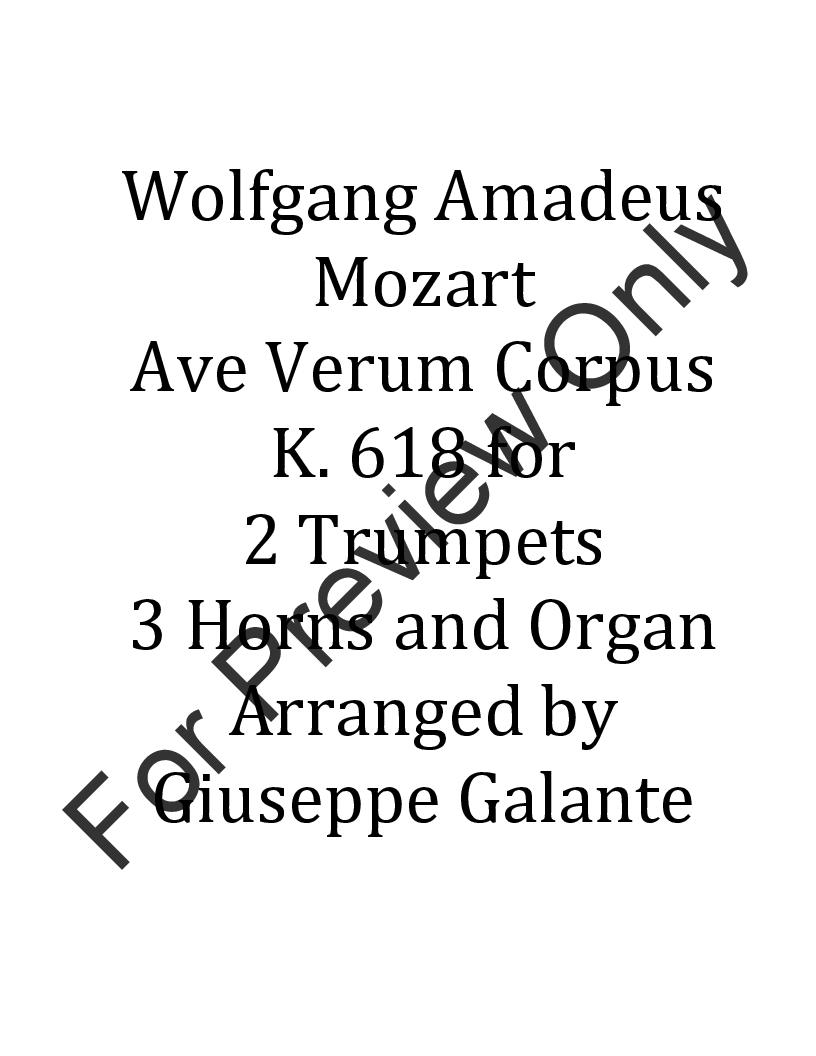 Ave Verum Corpus, K. 618 for 2 Trumpets, 3 Horns and Organ P.O.D.