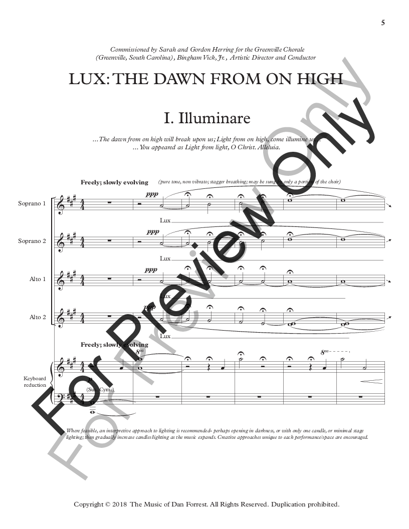 Lux : The Dawn from On High Vocal Score