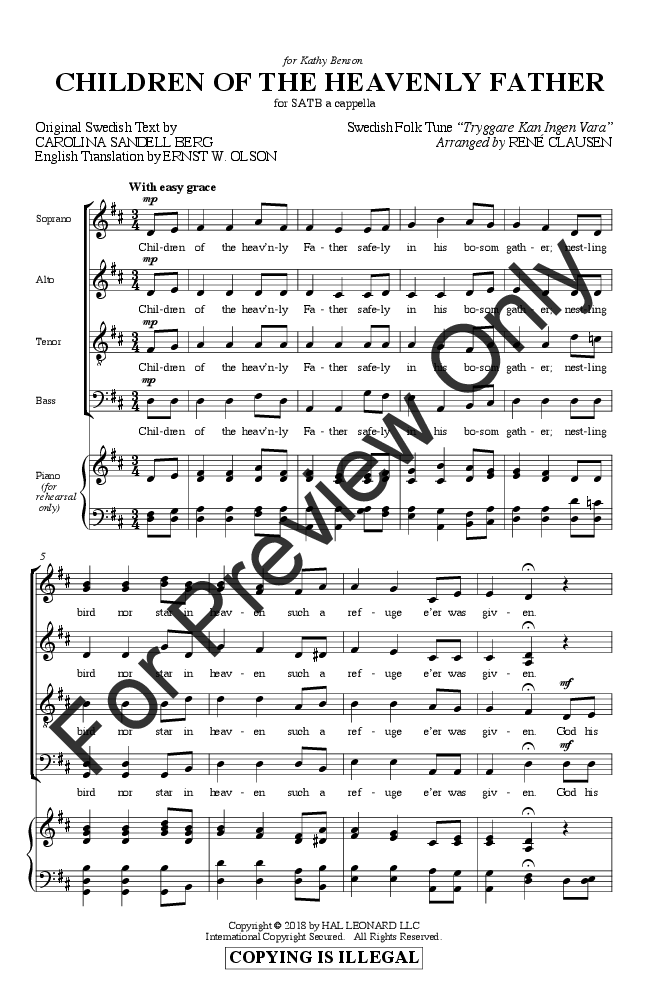 Children Of The Heavenly Father (SATB Choir) - Print Sheet Music Now