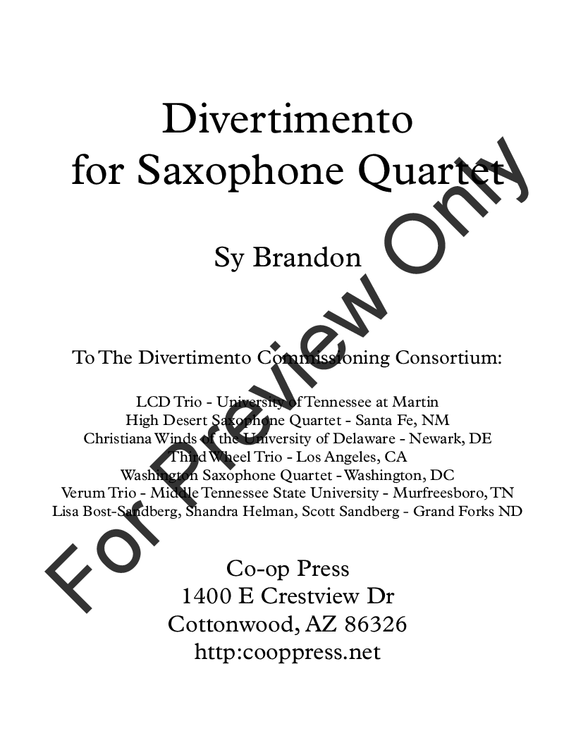 Divertimento for Saxophone Quartet P.O.D.