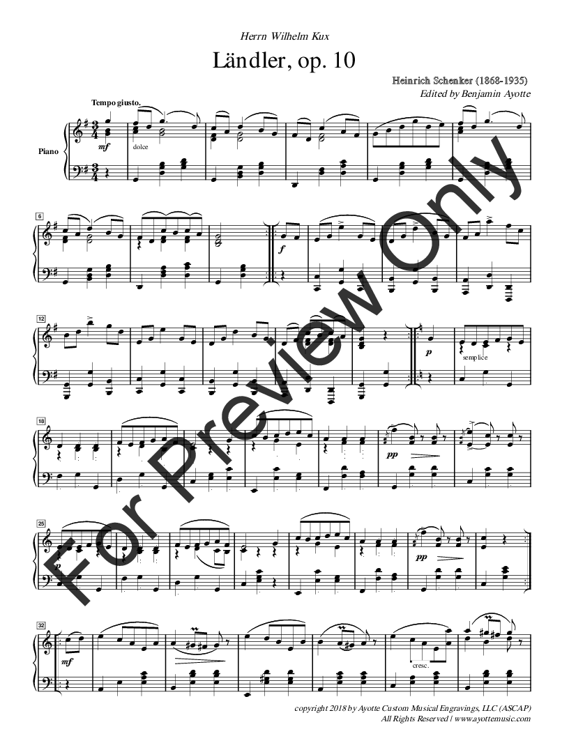 Landler for Piano, op. 10 P.O.D.