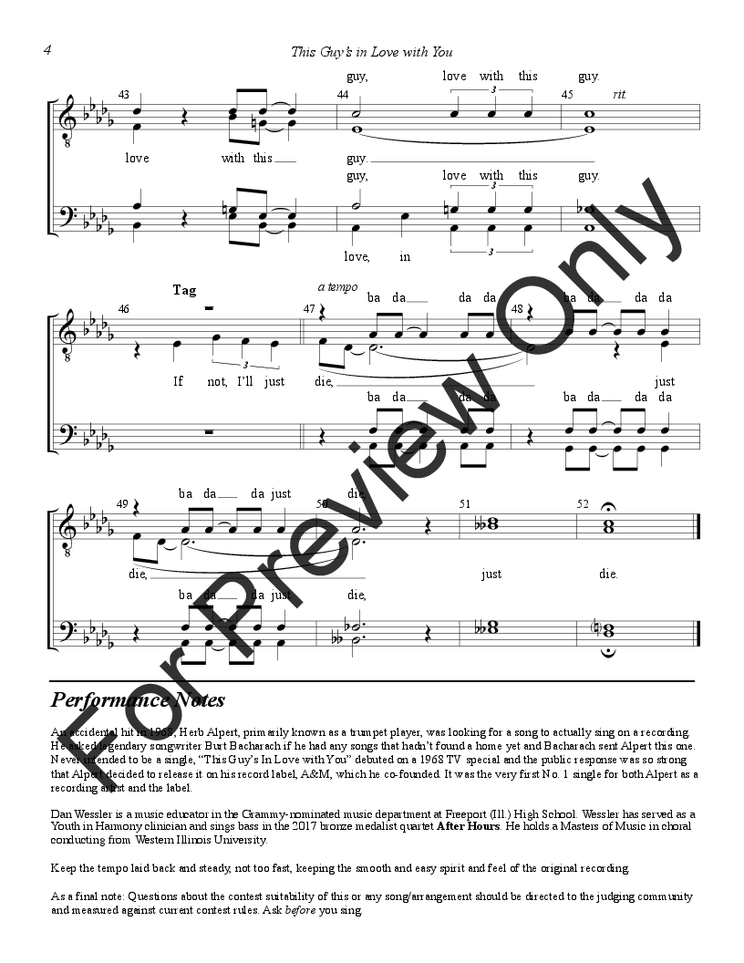 This Guy S In Love With You Ttbb By Hal D J W Pepper Sheet Music