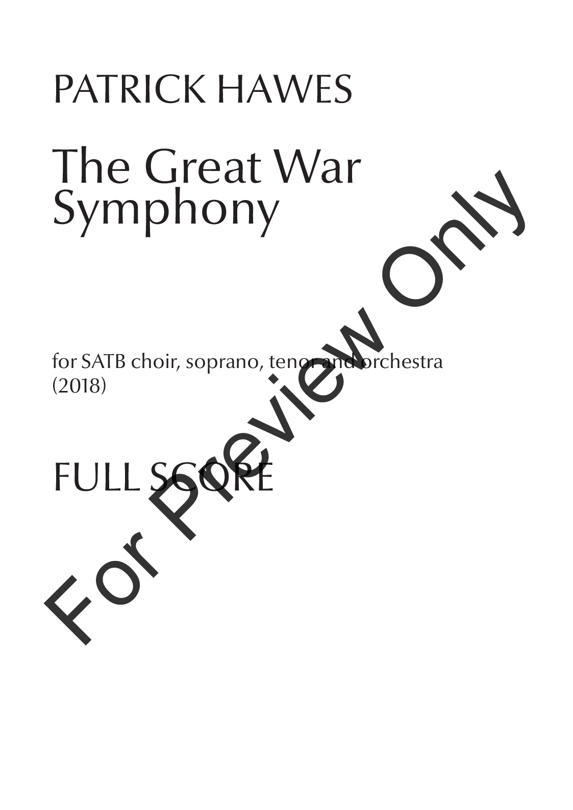 The Great War Symphony Vocal Score P.O.D.