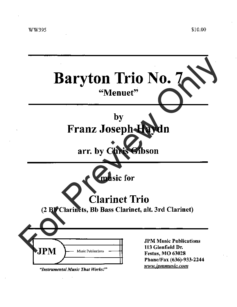 Baryton Trio #7, Menuet Clarinet Trio - 2 clarinet/bass clarinet, opt. 3 clarinet