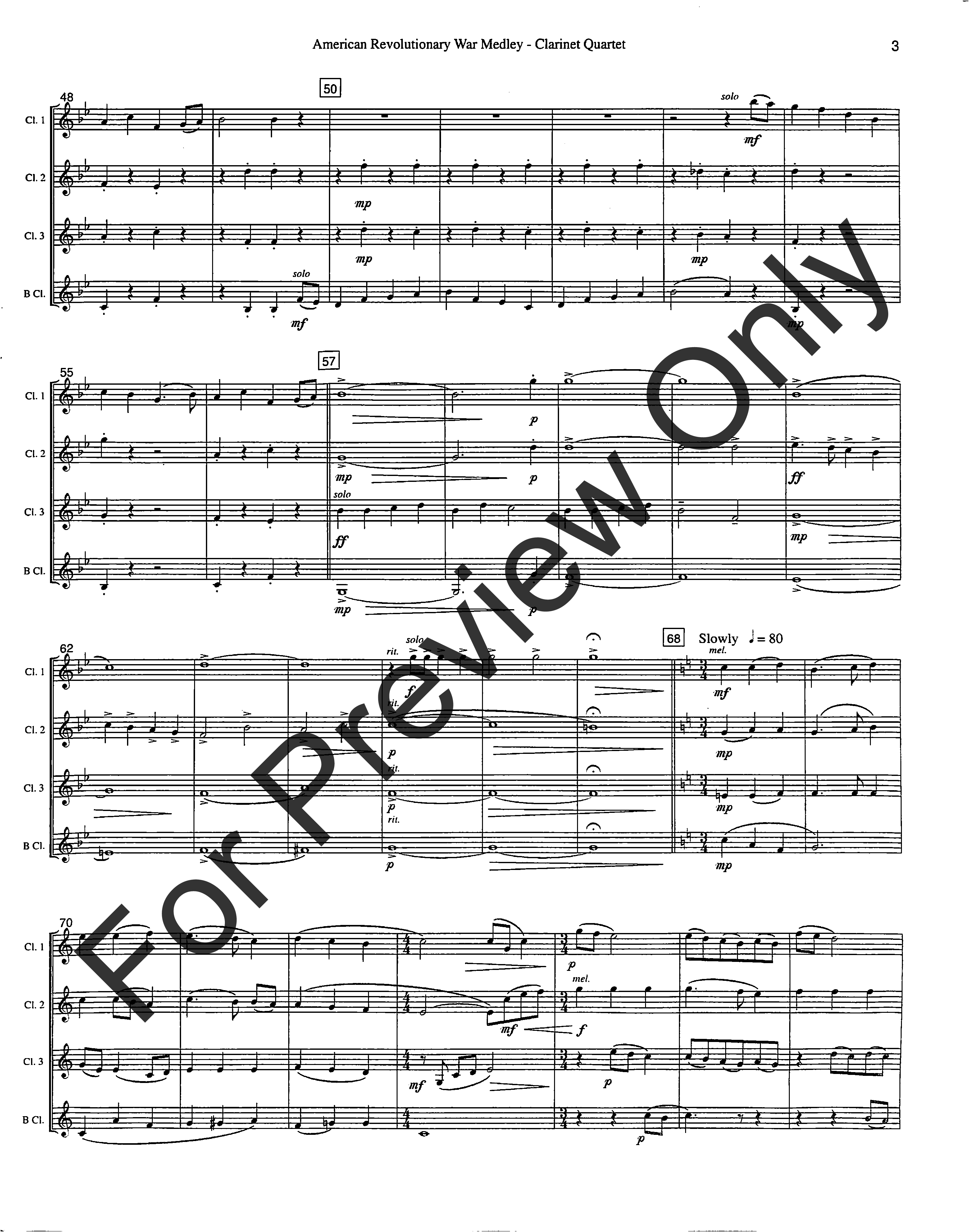 American Revolutionary War Medley Clarinet Quartet - opt. bass clarinet for clarinet 4