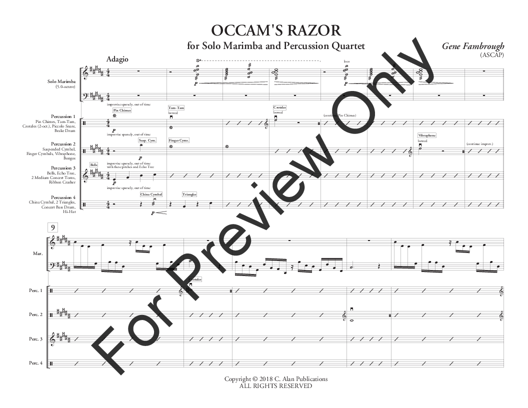 Occam's Razor Marimba Solo with Percussion Quartet