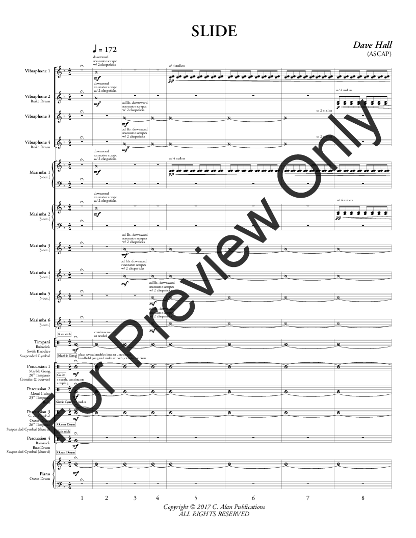 Slide Percussion Ensemble - 15 players and piano - score and parts
