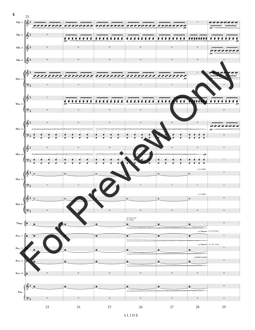 Slide Percussion Ensemble - 15 players and piano - score and parts