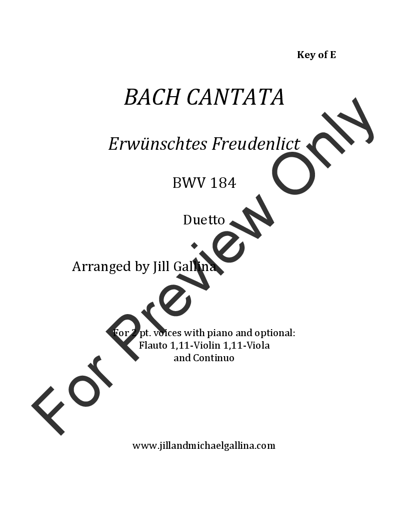 Cantata Erwunschtes Freudenlict BWV 184 P.O.D.