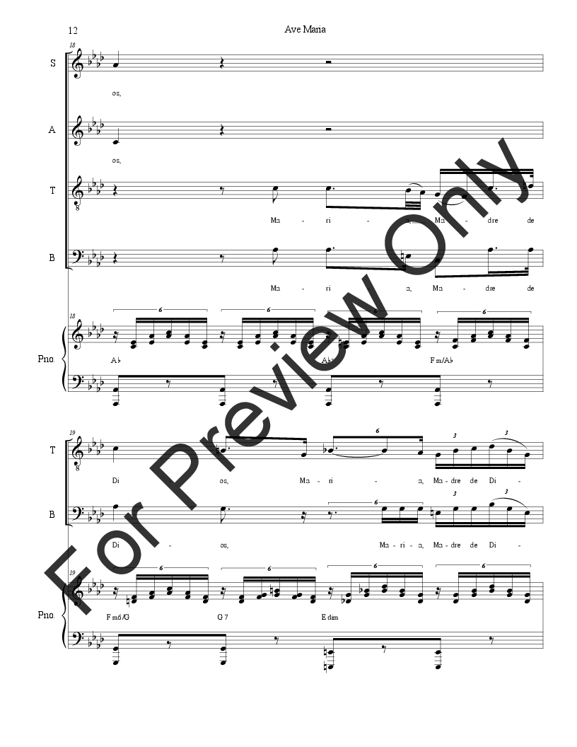 Ave Maria (Spanish Lyrics - for SATB - Medium Key - Piano) P.O.D.