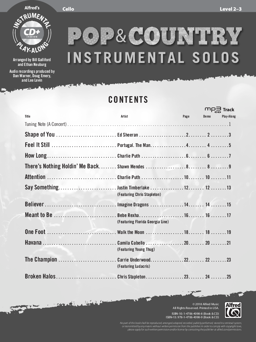 Pop & Country Instrumental Solos for Strings Cello BK/CD-ROM