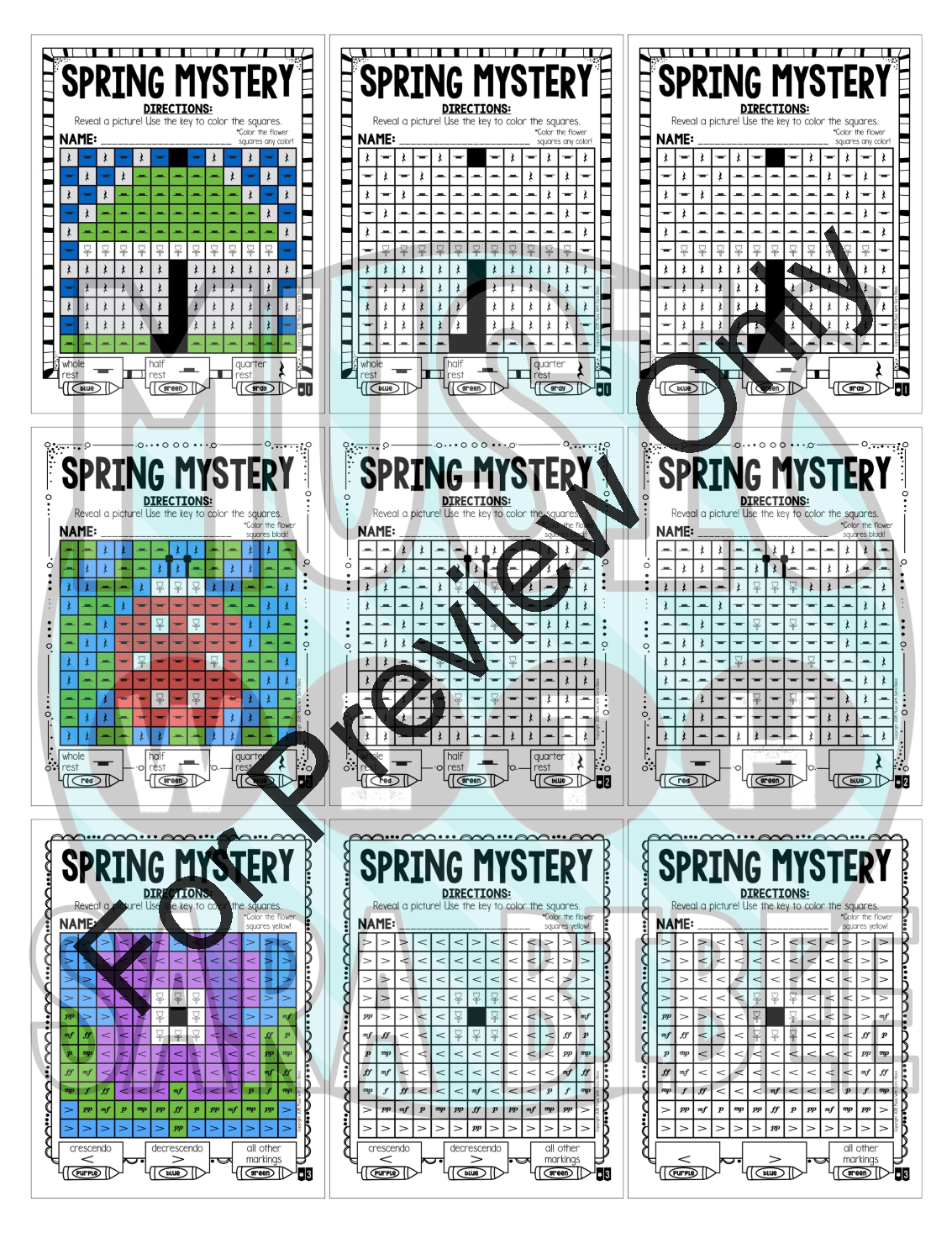 Spring Mystery Music Grids Bundle PDF