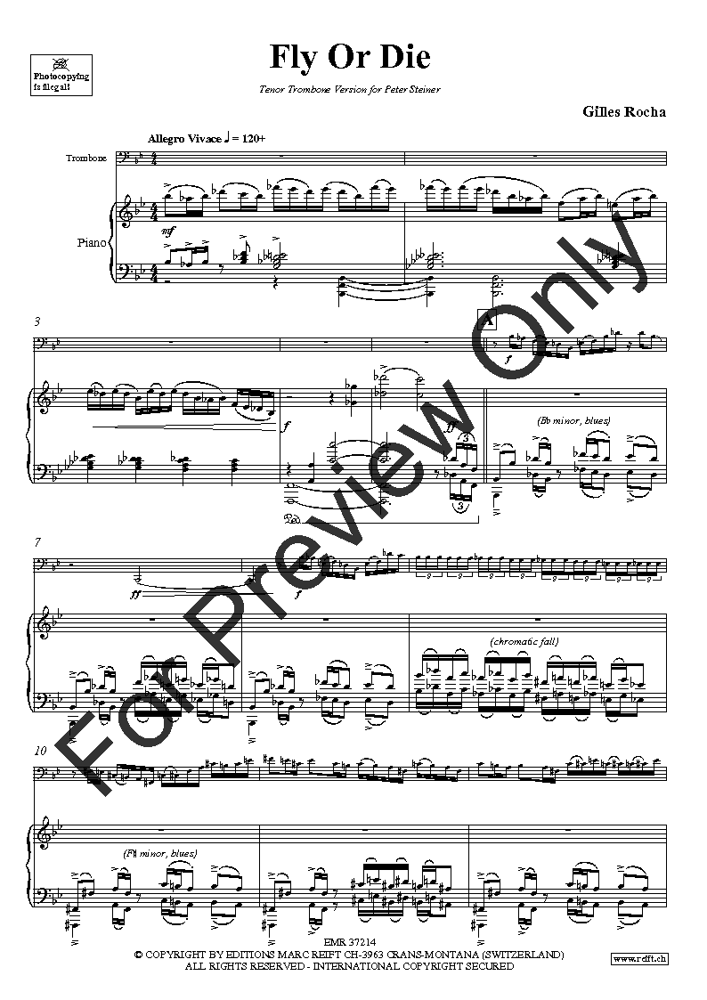 Fly Or Die by Gilles Rocha » Sheet Music for Trombone
