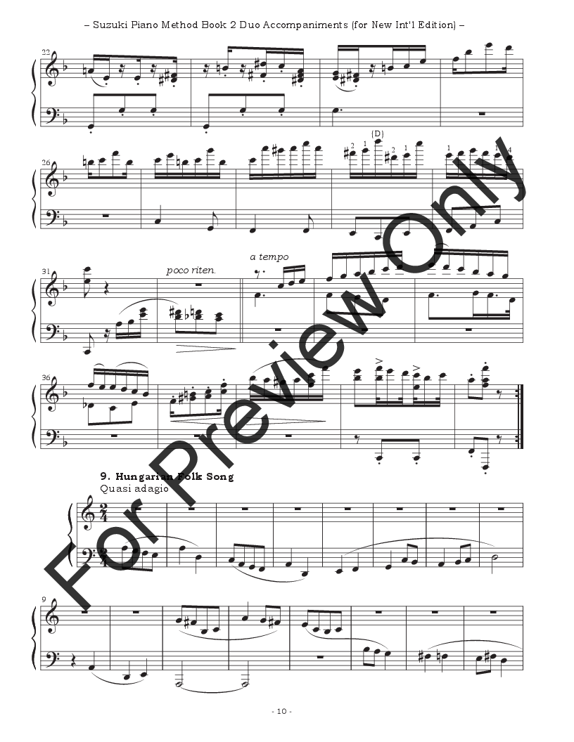 Second Piano Accompaniments for the Suzuki Piano Method Volume 2 P.O.D.