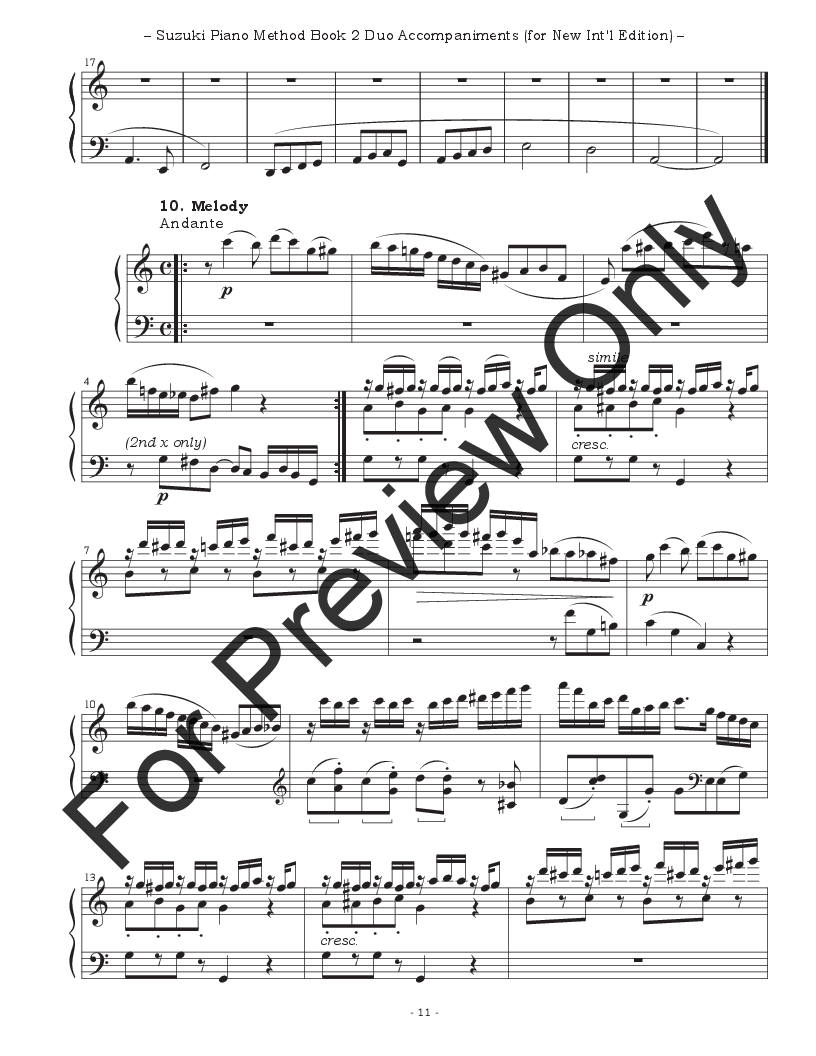 Second Piano Accompaniments for the Suzuki Piano Method Volume 2 P.O.D.