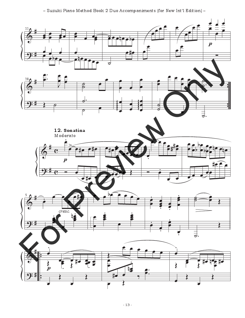 Second Piano Accompaniments for the Suzuki Piano Method Volume 2 P.O.D.