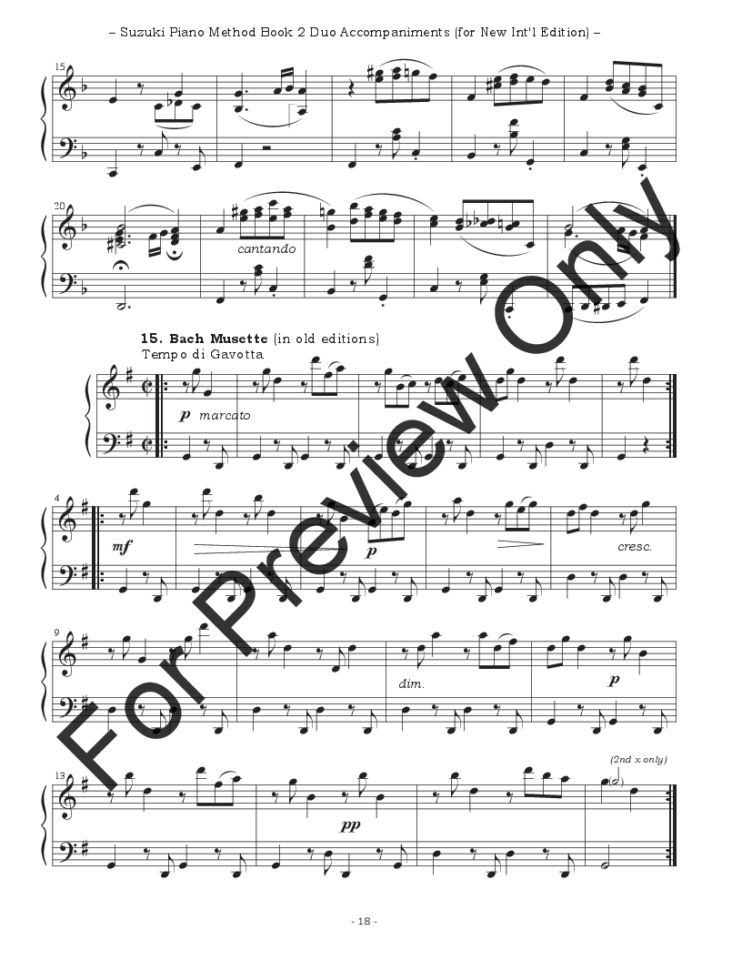 Second Piano Accompaniments for the Suzuki Piano Method Volume 2 P.O.D.