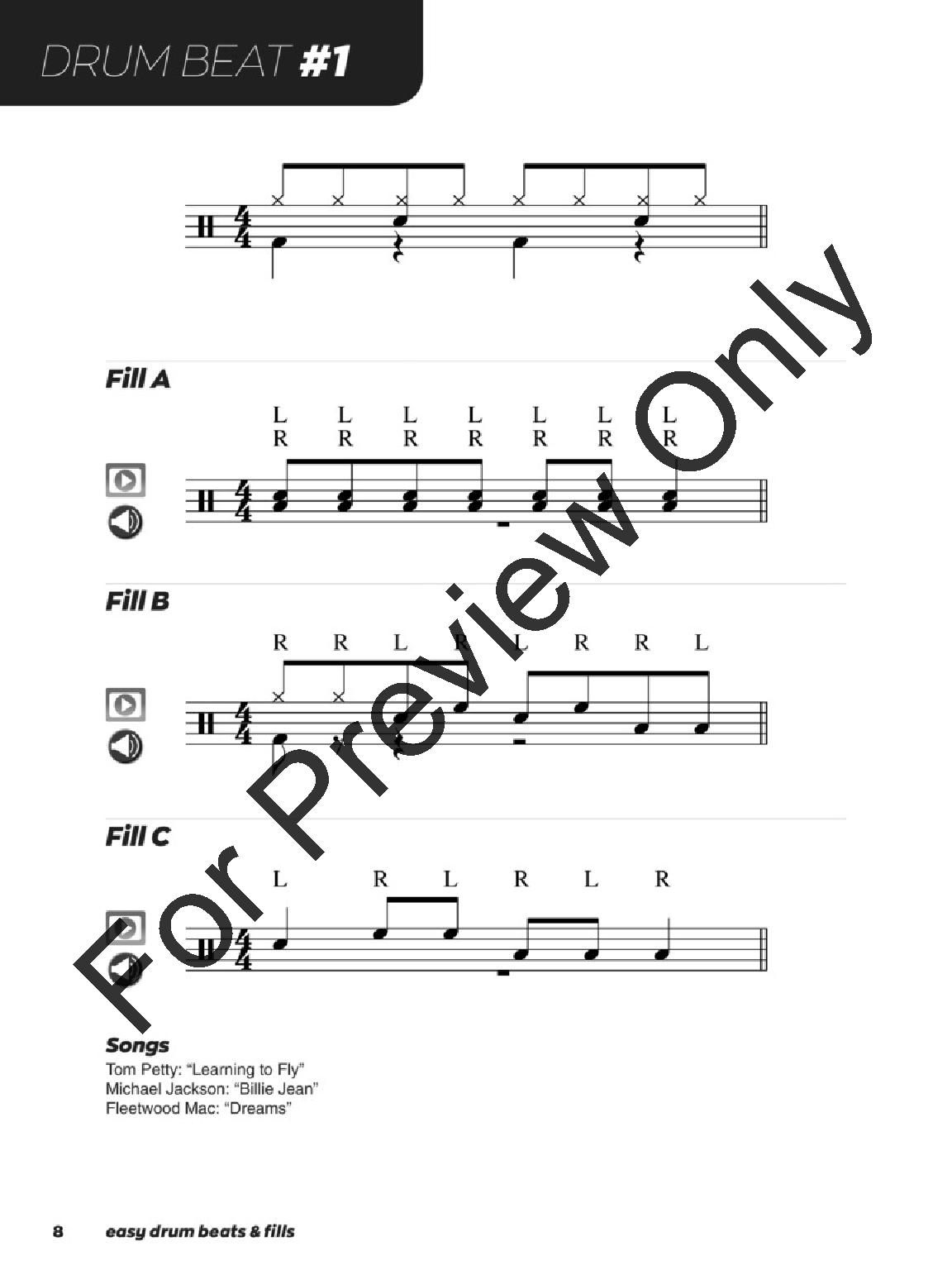 Easy Drum Beats & Fills Drum Set Method - book with online media and metronome