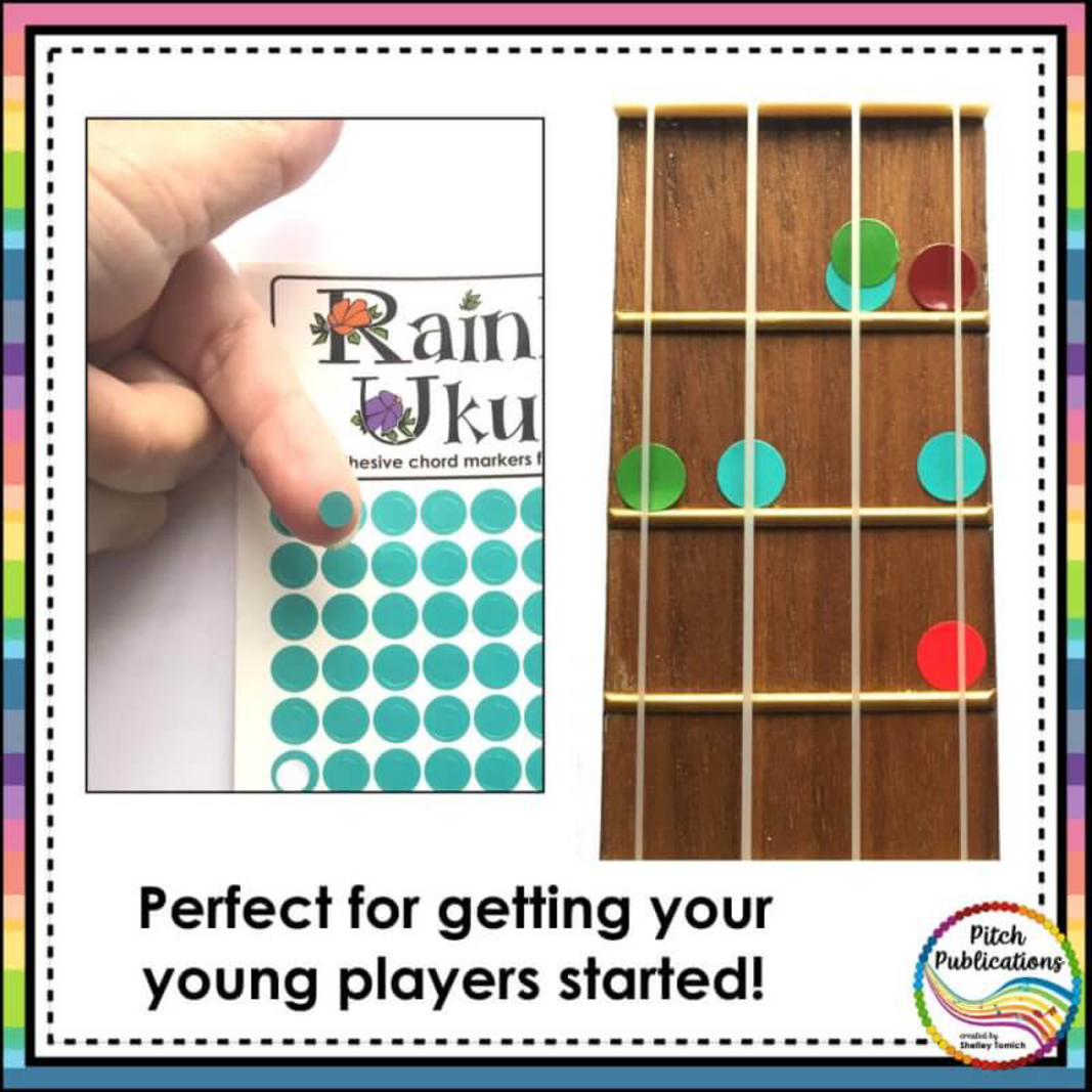 Rainbow Ukulele Colored Chord Dot Stickers Chord Dot Stickers (Hardcopy Item)