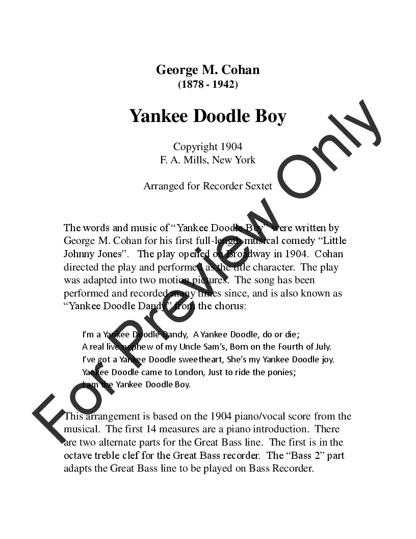 Yankee Doodle Boy Recorder Ensemble J W Pepper Sheet Music
