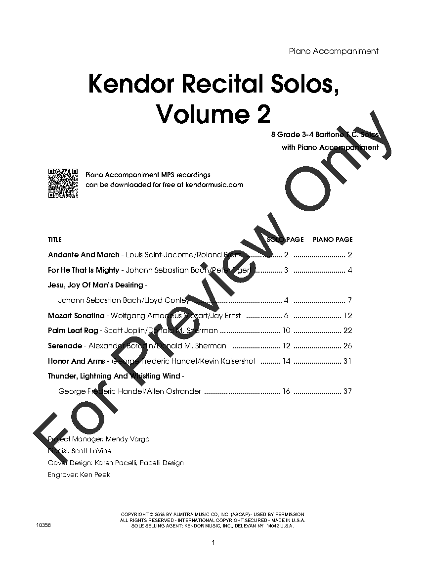 Kendor Recital Solos #2 Baritone T.C. and Piano with Online Audio Access
