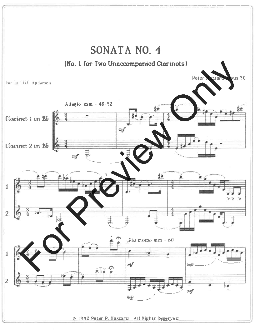 Sonata No. 4 For Two Bb Clarinets P.O.D.