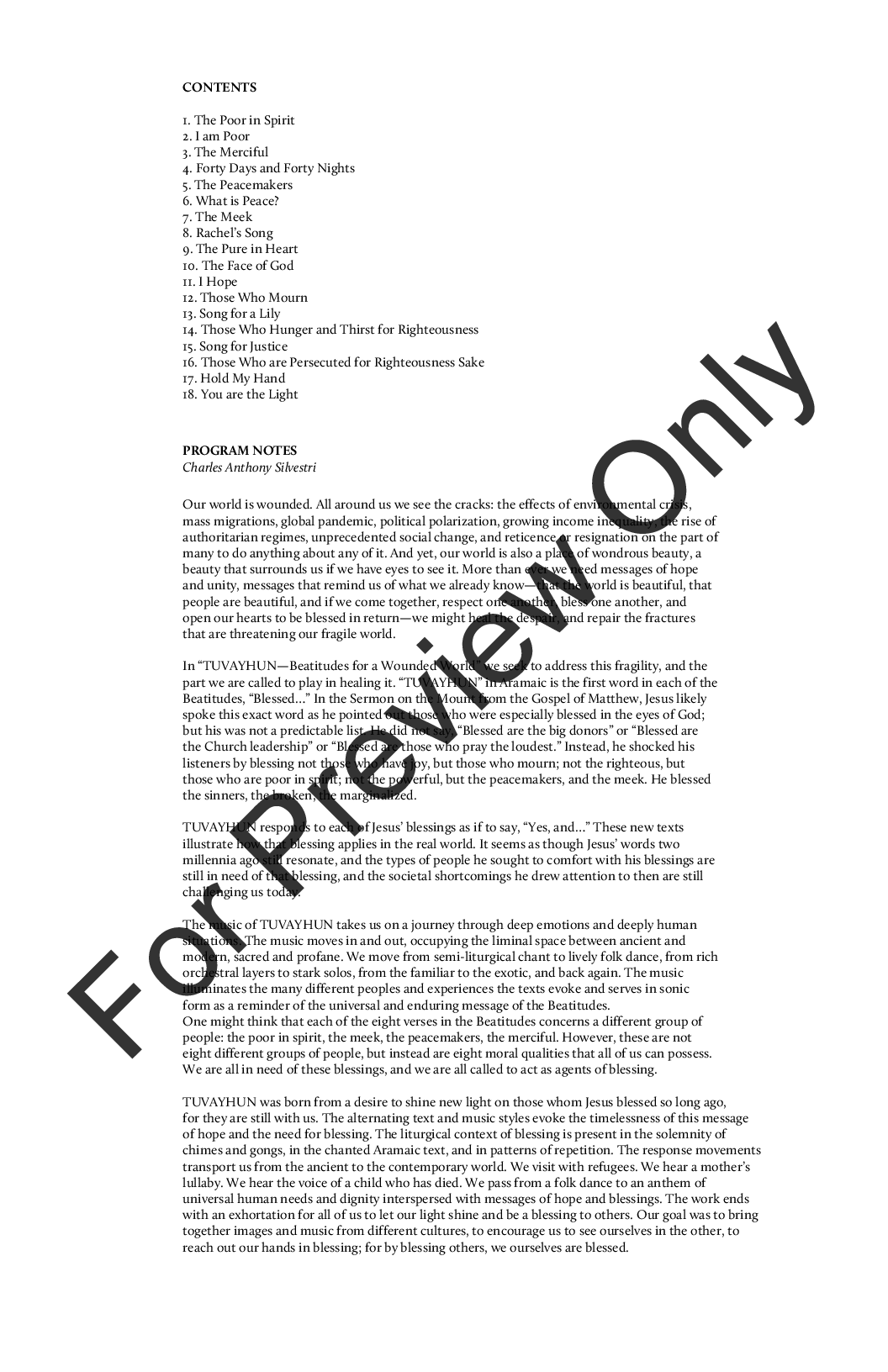 Tuvayhun Full Score for SATB Version P.O.D.