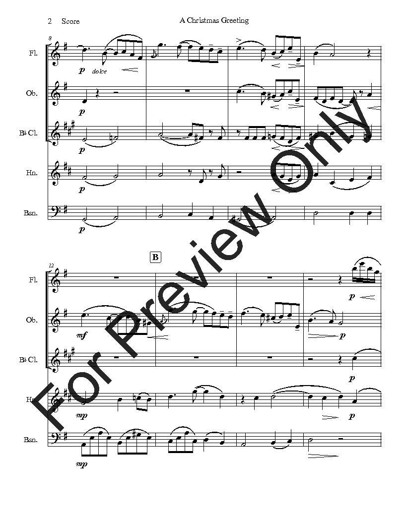 A Christmas Greeting set for Woodwind Quintet P.O.D.