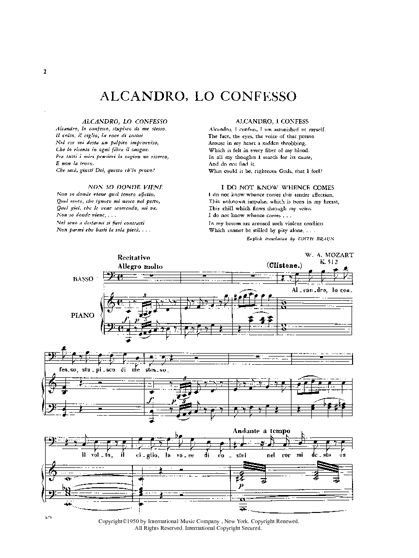 Alcandro, lo confesso (I. & E.), K. 512 - Un bacio di mano, K. 541 Bass Voice