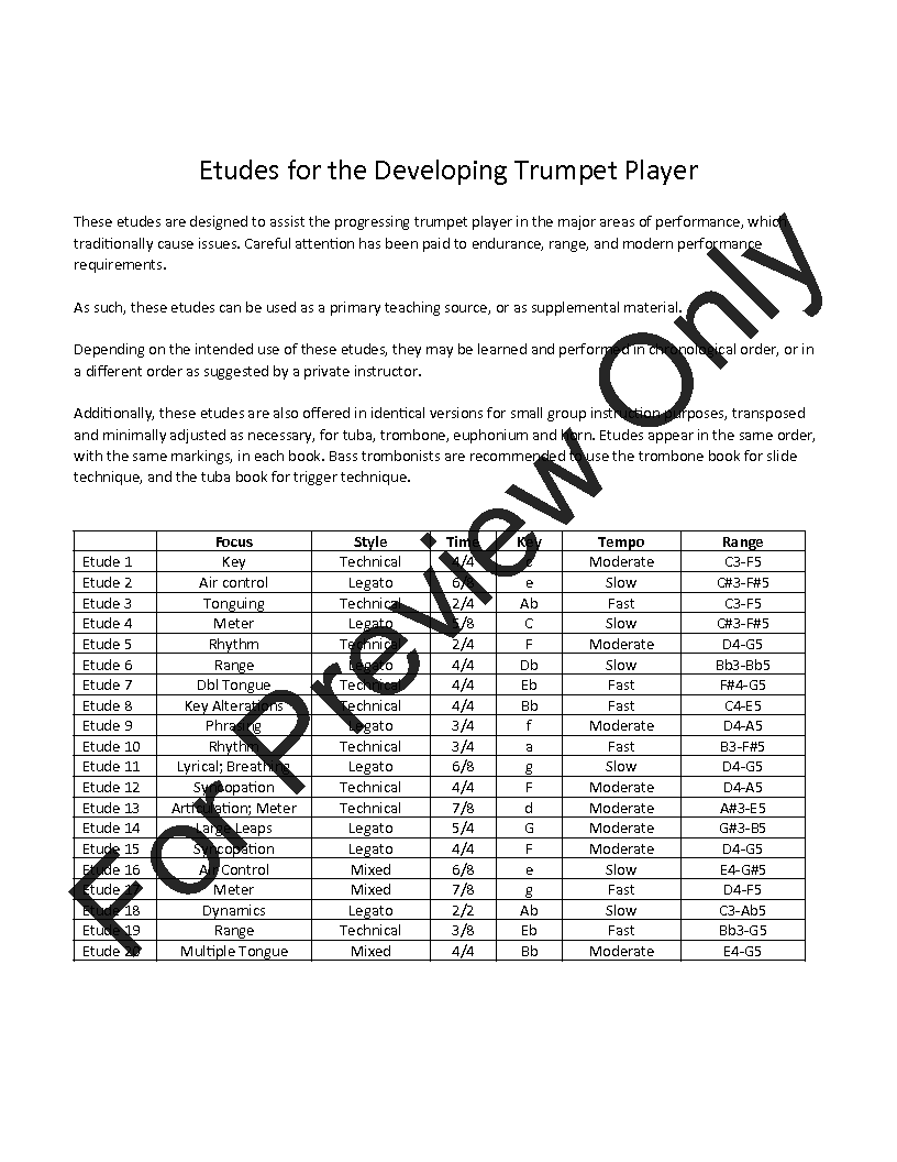 Etudes for the Developing Trumpet Player P.O.D.