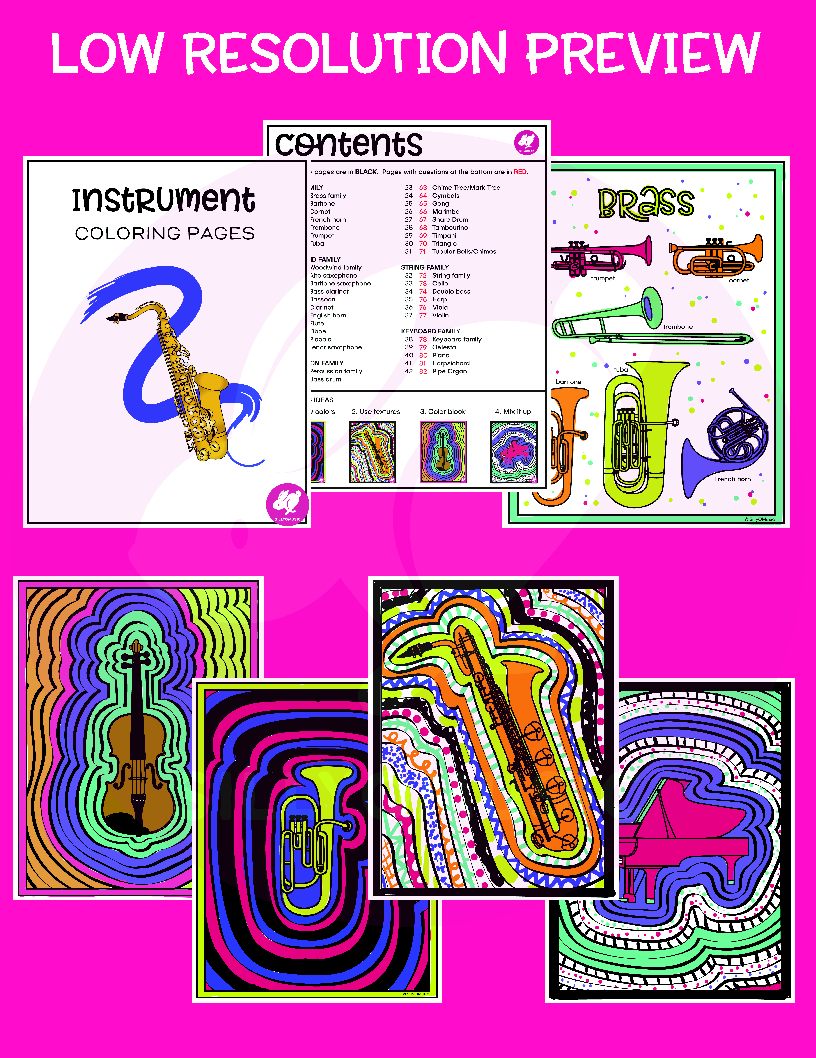 Music Coloring Pages : Instrument Familes of the Orchestra