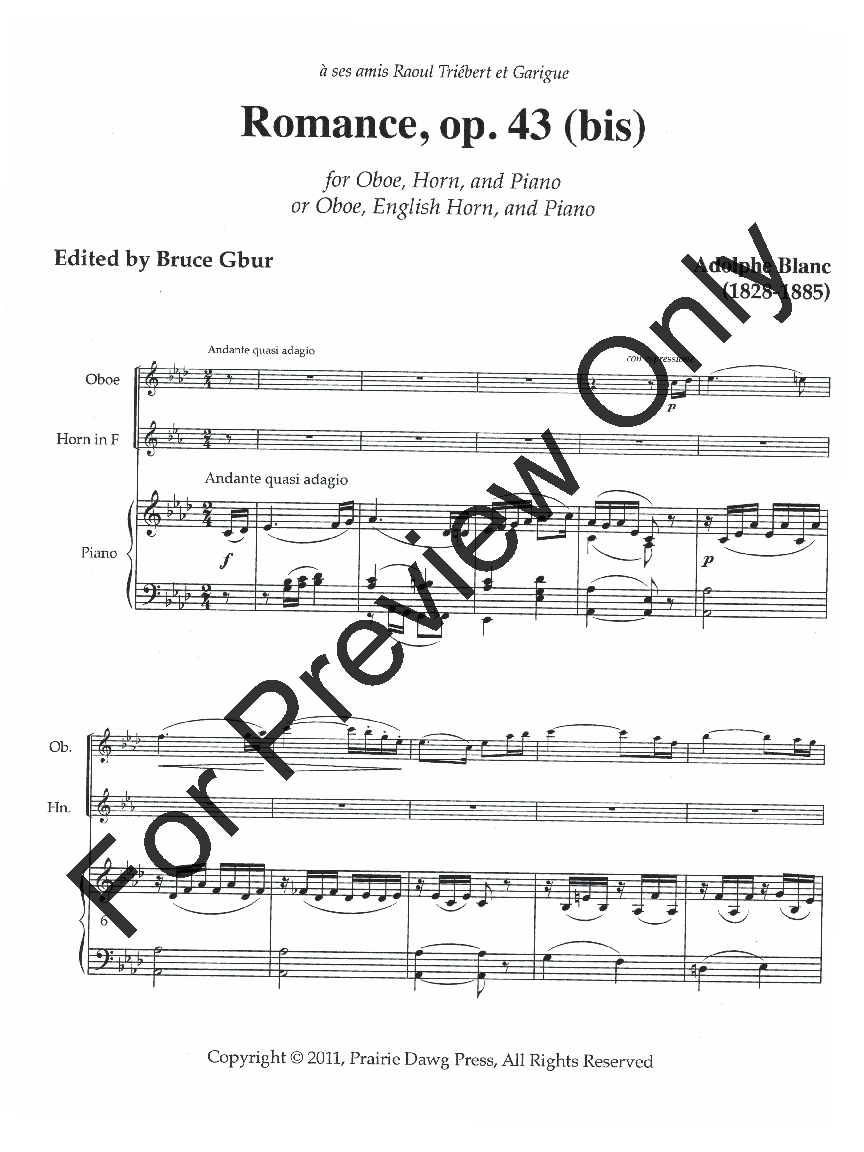 Romance Op. 43 Trio for Oboe, English Horn or F Horn, and Piano