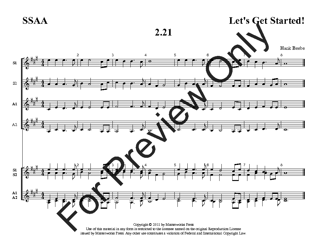 Let's Get Started! Four-Part SSAA Vol. 2 Reproducible PDF Download