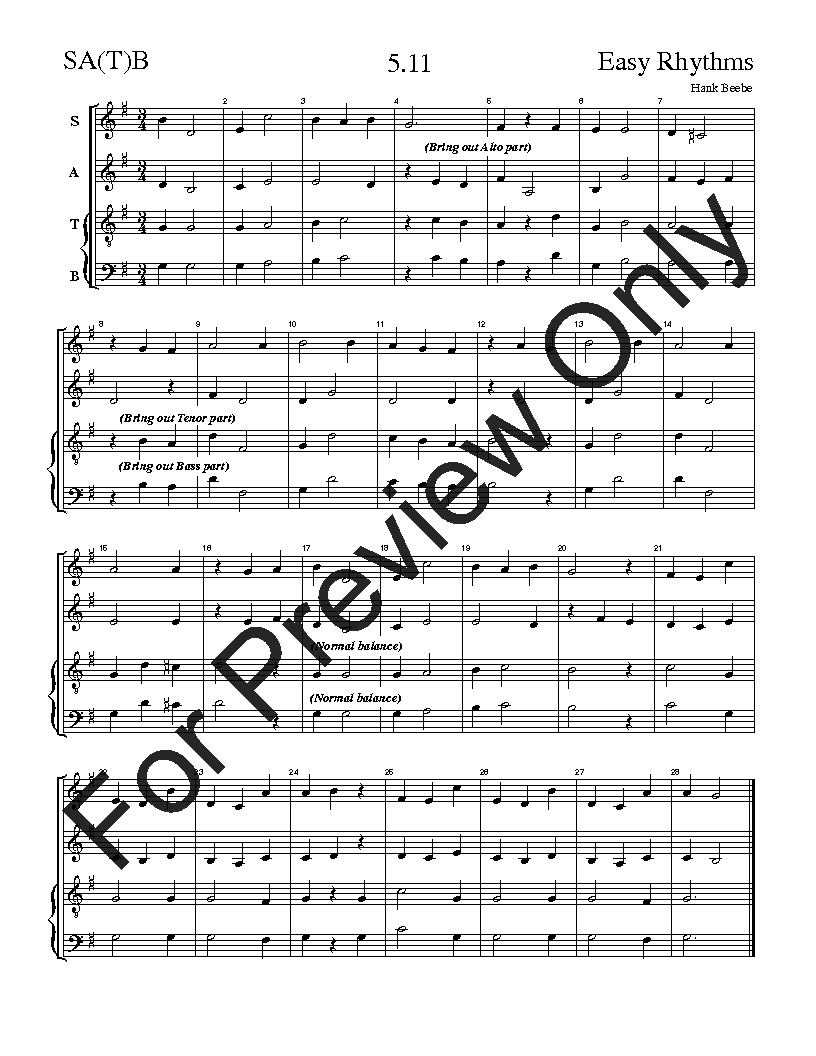 The Easy Rhythms Sight-Singing Series SA(T)B Vol. 4 Reproducible PDF Download
