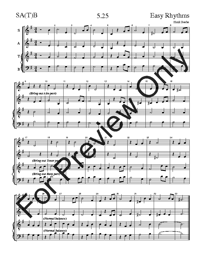 The Easy Rhythms Sight-Singing Series SA(T)B Vol. 4 Reproducible PDF Download