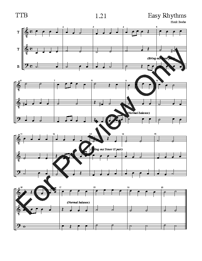The Easy Rhythms Sight-Singing Series TTB Vol. 1 Reproducible PDF Download