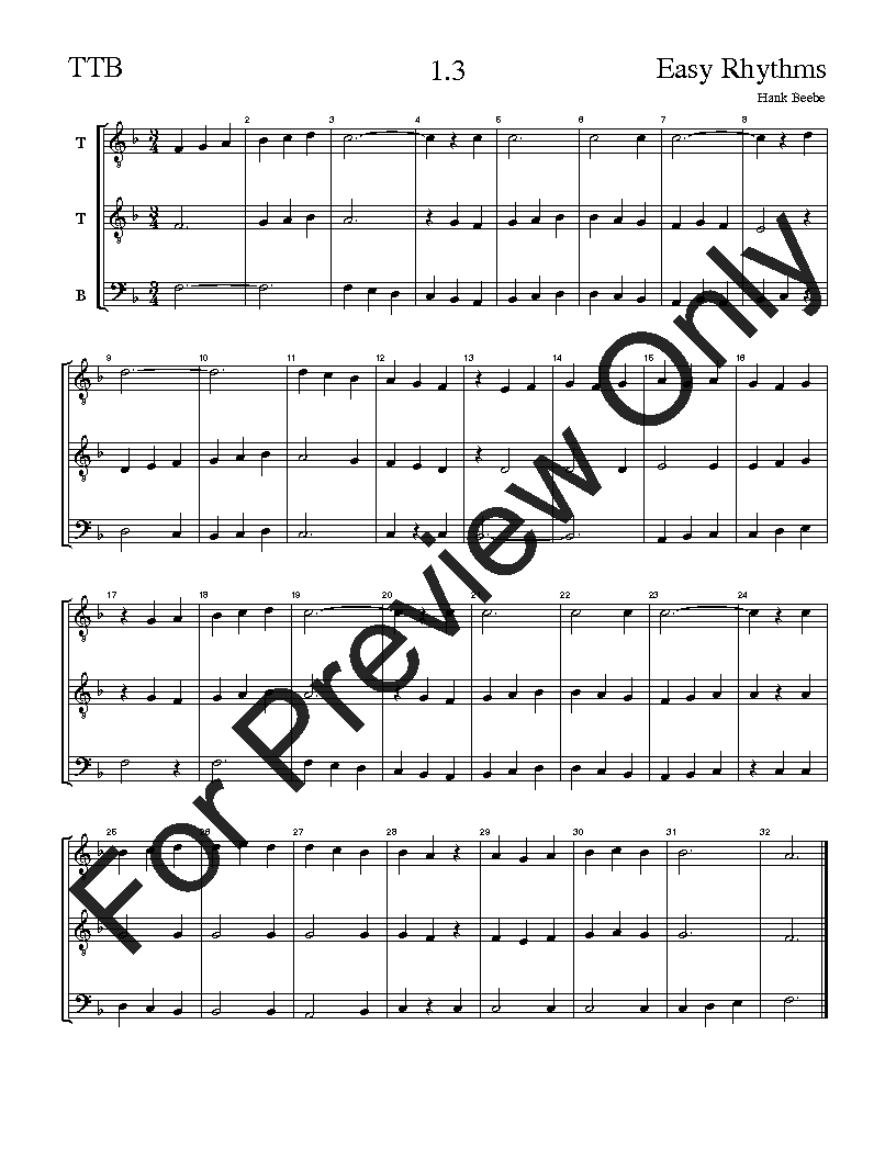 The Easy Rhythms Sight-Singing Series TTB Vol. 1 Reproducible PDF Download