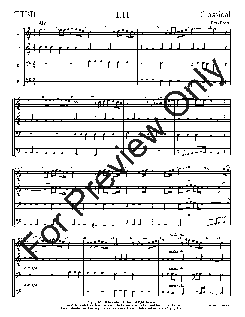 The Classical Sight-Singing Series TTBB Vol. 1 Reproducible PDF Download