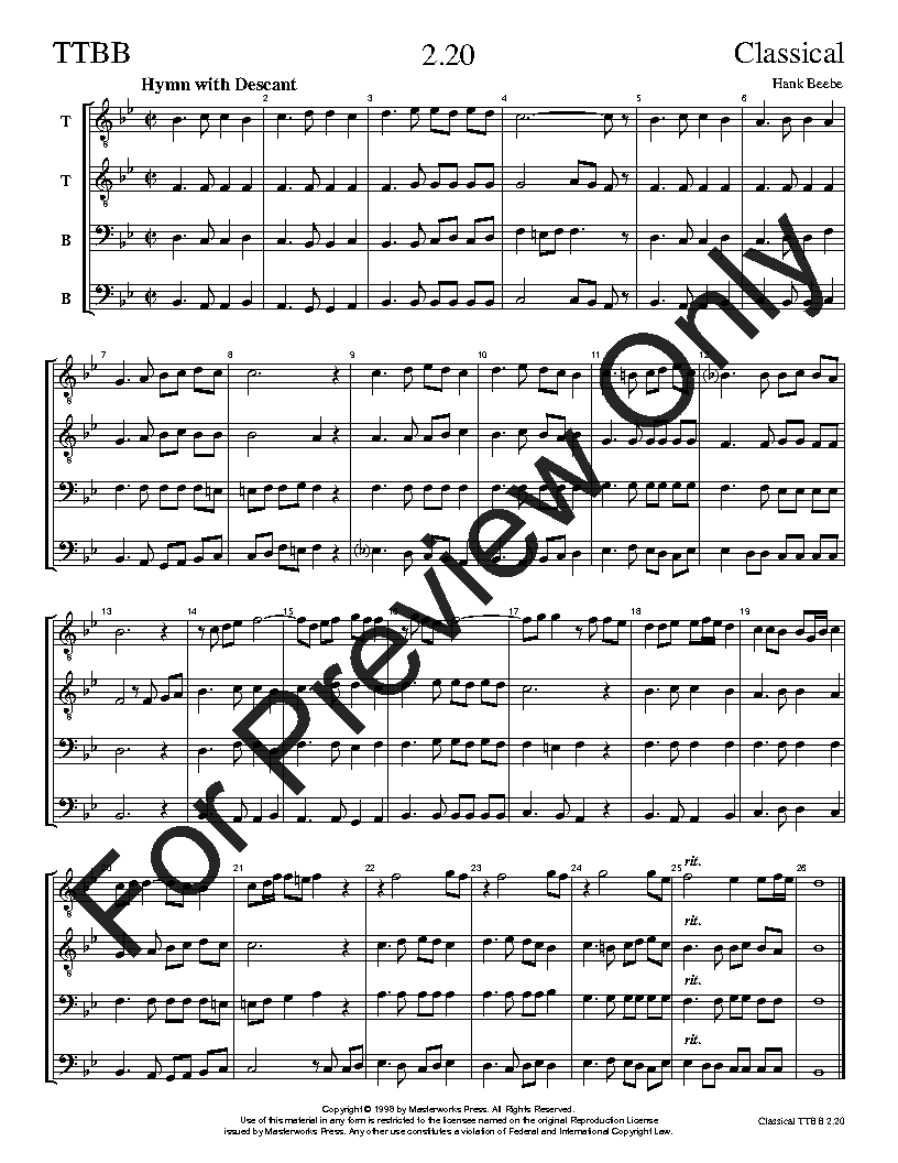 The Classical Sight-Singing Series TTBB Vol. 2 Reproducible PDF Download