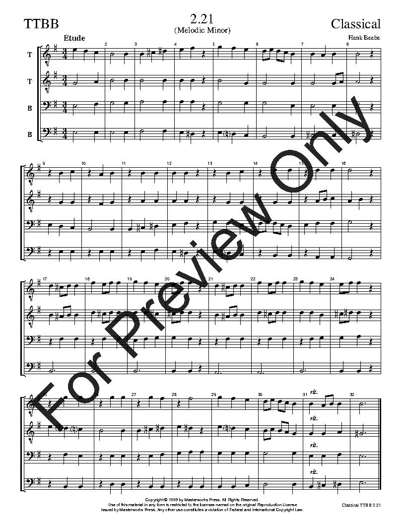 The Classical Sight-Singing Series TTBB Vol. 2 Reproducible PDF Download