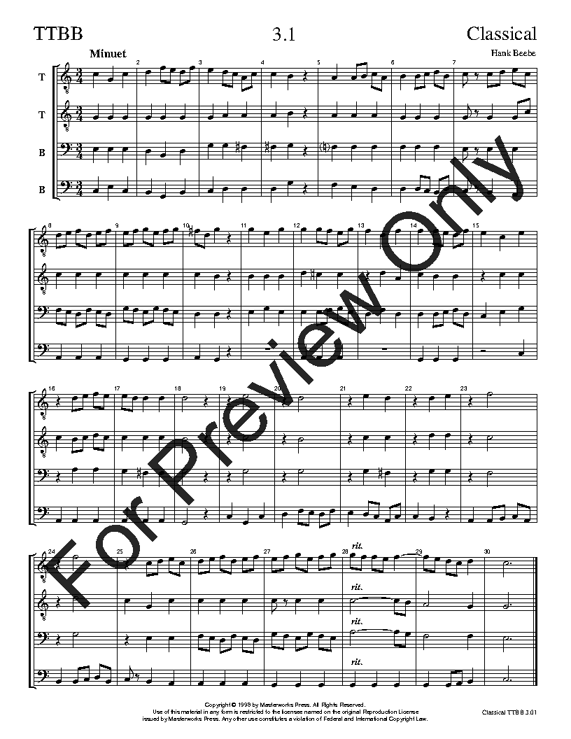 The Classical Sight-Singing Series TTBB Vol. 3 Reproducible PDF Download